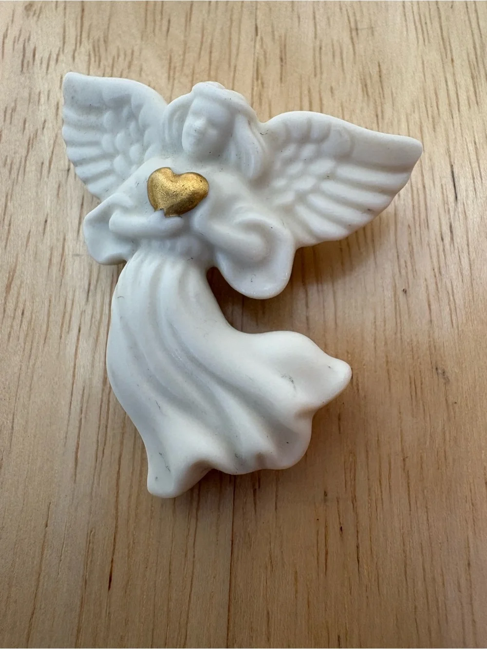 Vintage Lenox White Ceramic Angel Pin with Gold Heart